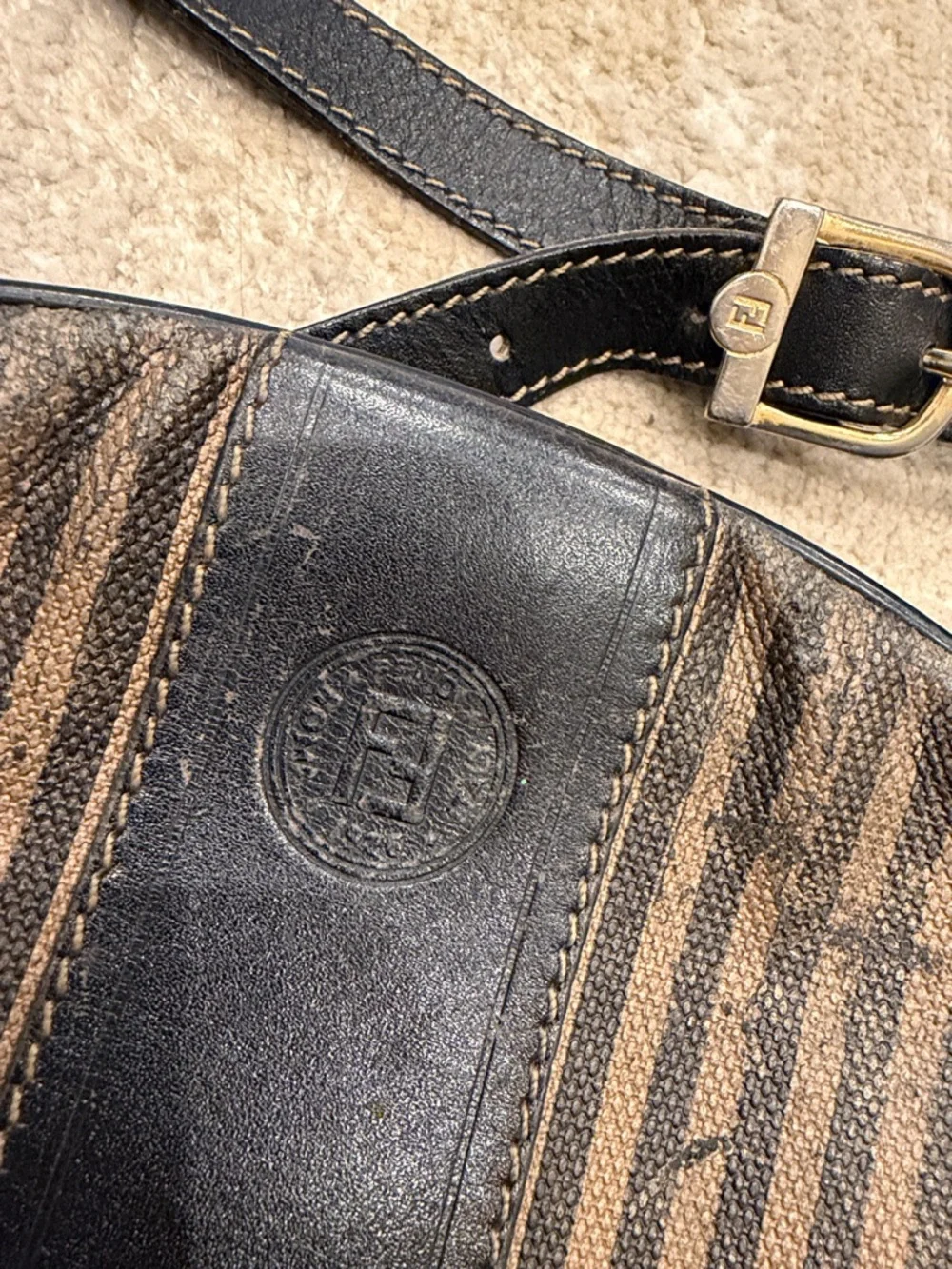 Vintage Fendi Brown and Black Striped Messenger Crossbody - Picture 4 of 14